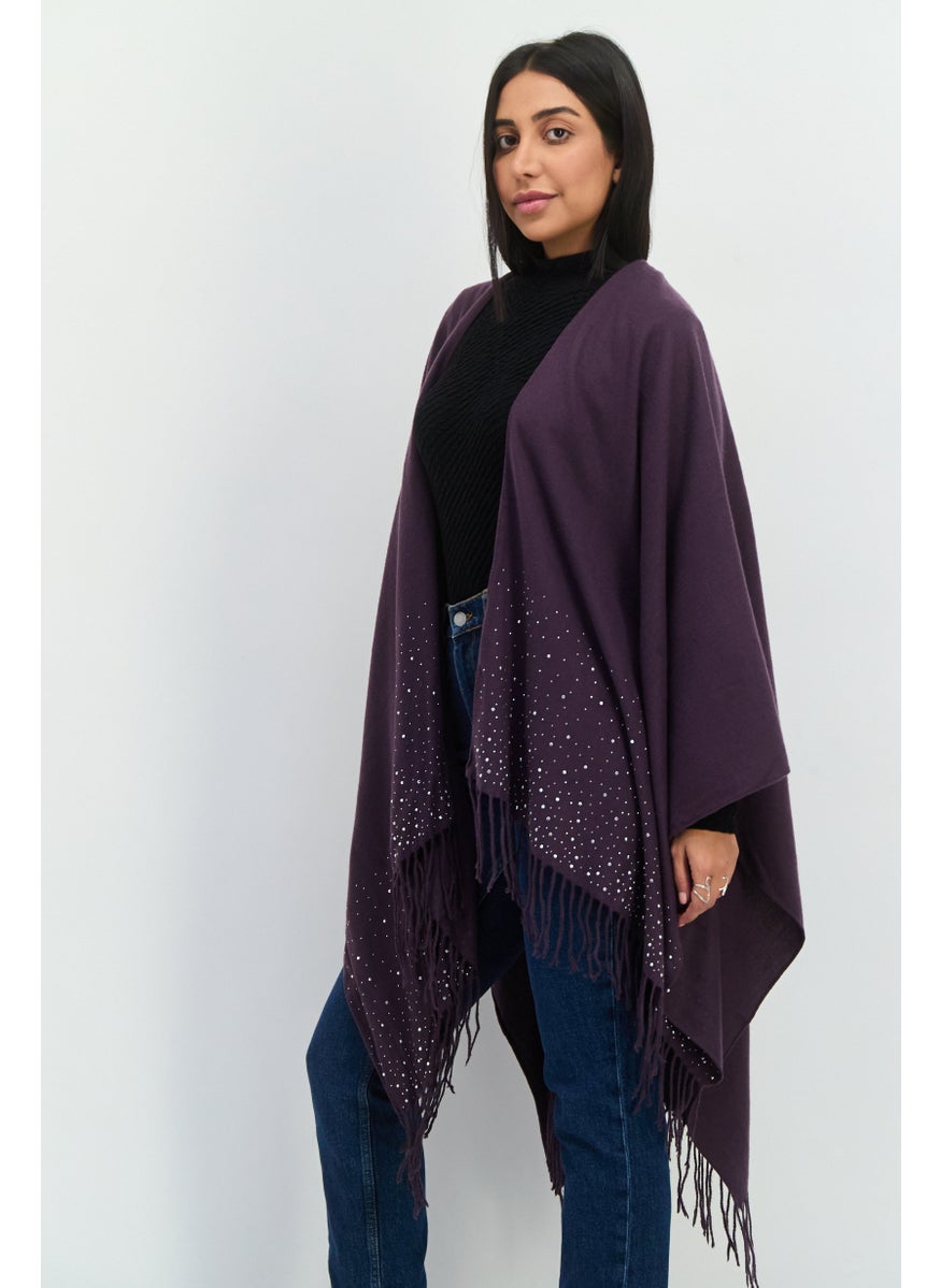 Women Textured Poncho, Purple