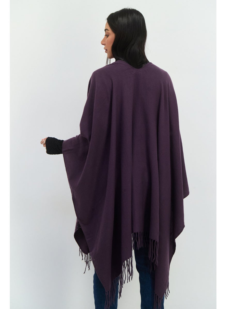 Women Textured Poncho, Purple