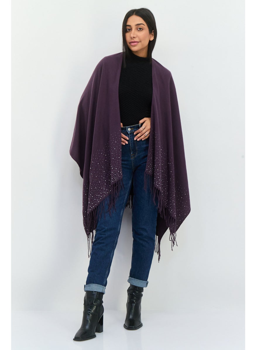Women Textured Poncho, Purple