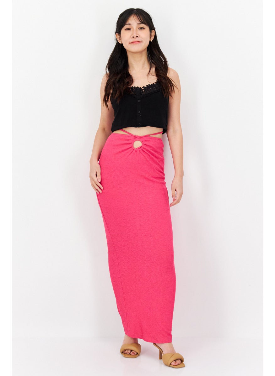 Women Textured Maxi Skirt, Magenta