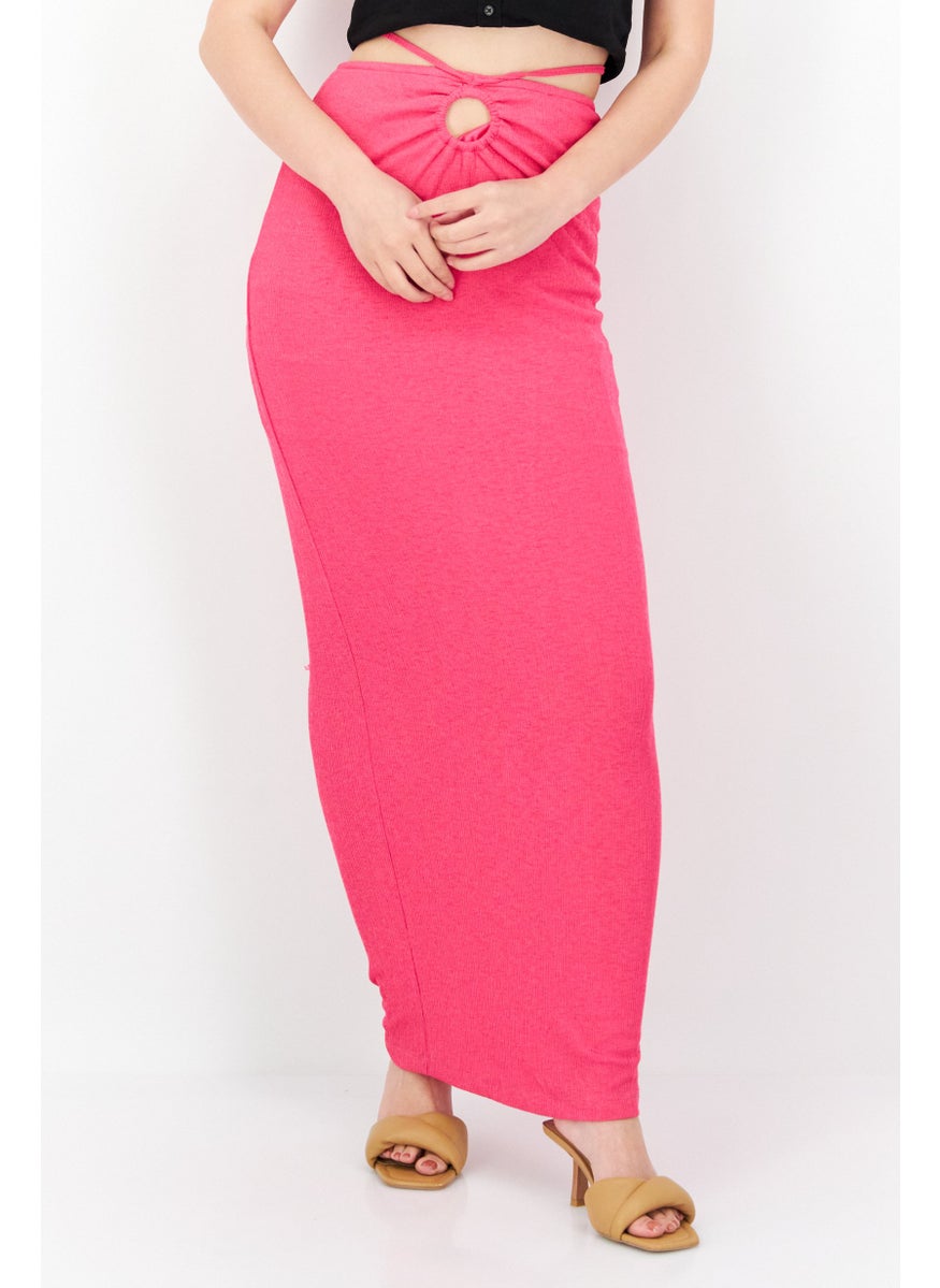 Women Textured Maxi Skirt, Magenta