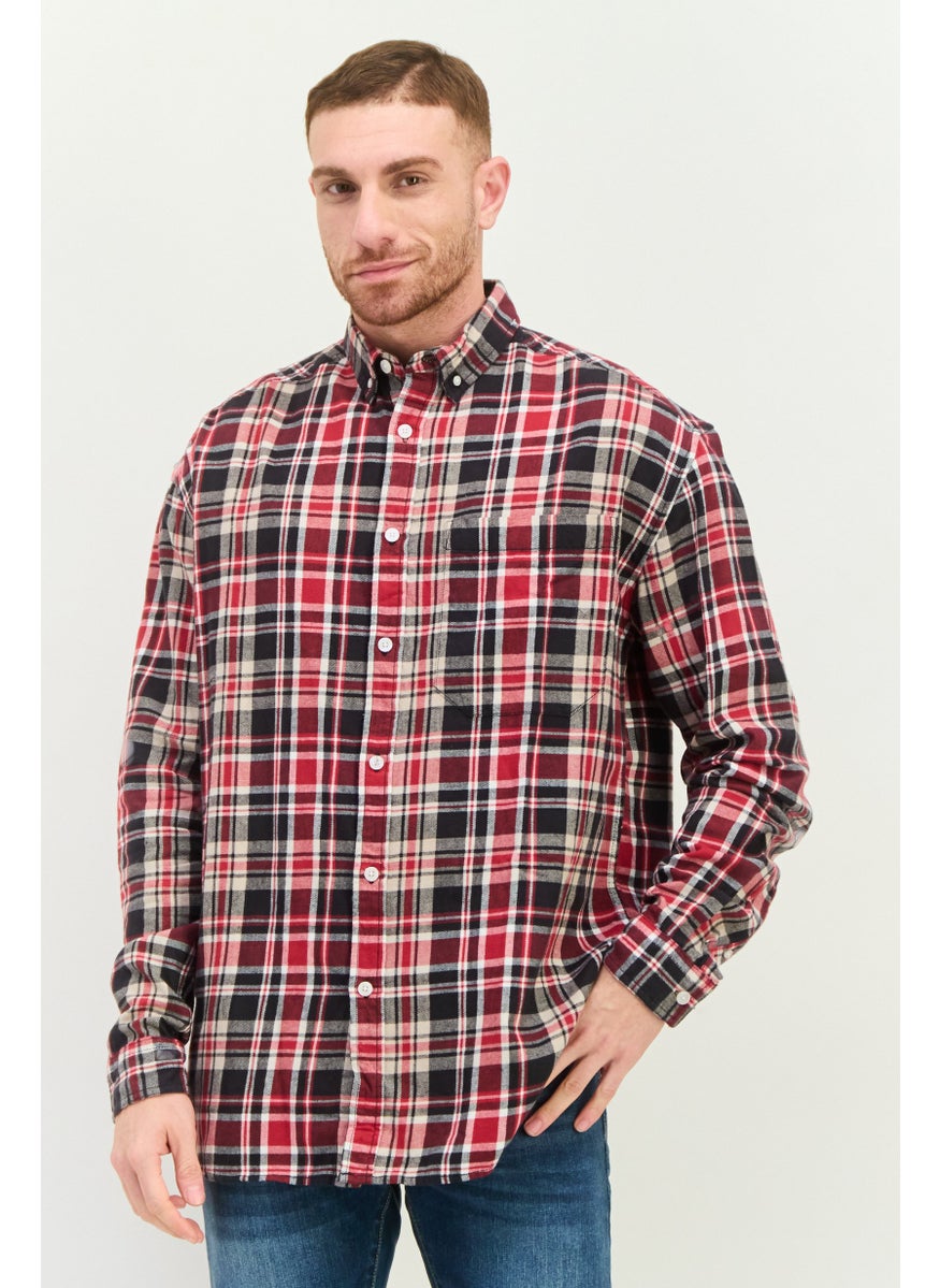 Men Tall Fit Plaid Long Sleeves Casual Shirt, Black