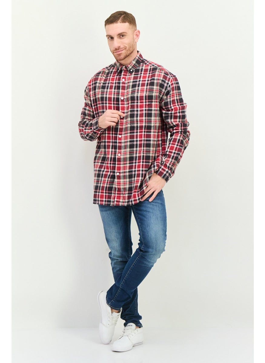 Men Tall Fit Plaid Long Sleeves Casual Shirt, Black