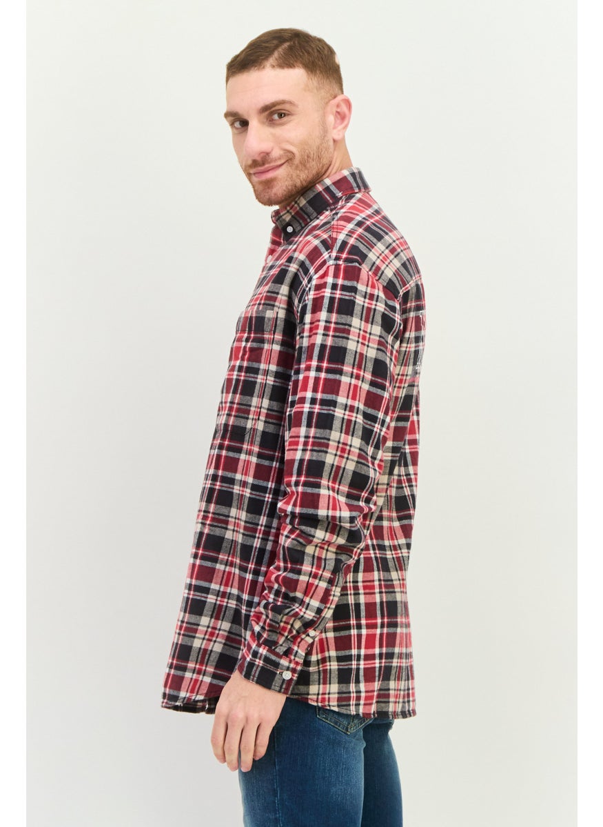 Men Tall Fit Plaid Long Sleeves Casual Shirt, Black