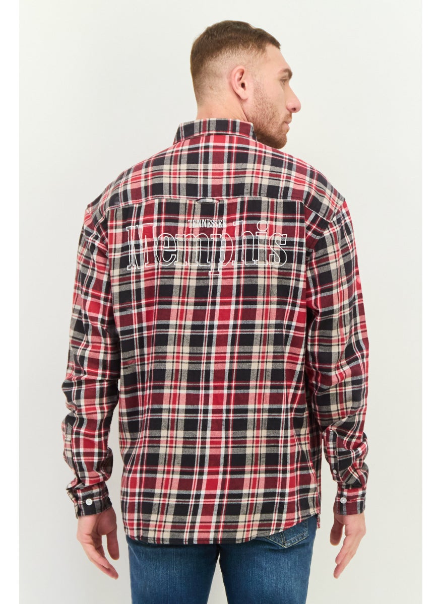 Men Tall Fit Plaid Long Sleeves Casual Shirt, Black