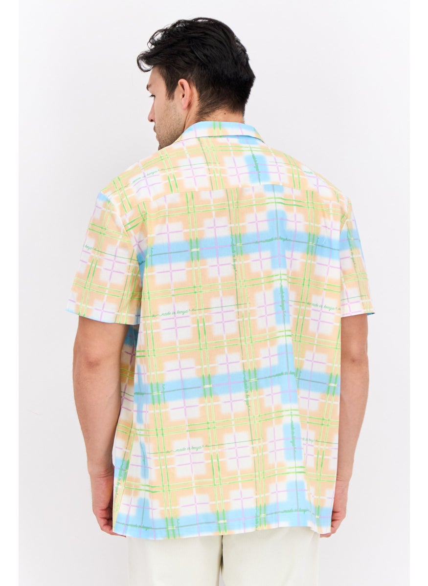 Men Regular Fit Short Sleeve Checked Casual Shirt, Blue