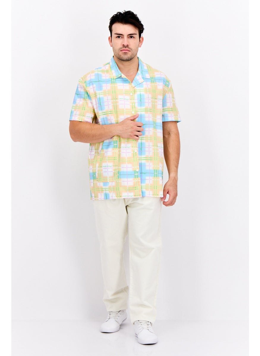 Men Regular Fit Short Sleeve Checked Casual Shirt, Blue