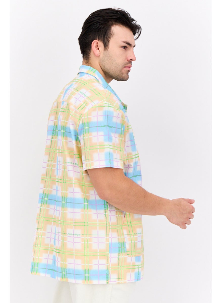 Men Regular Fit Short Sleeve Checked Casual Shirt, Blue