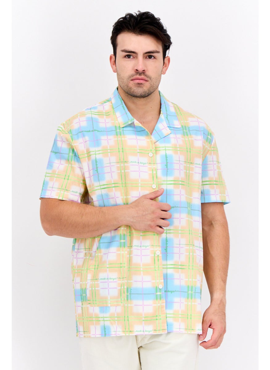 Men Regular Fit Short Sleeve Checked Casual Shirt, Blue