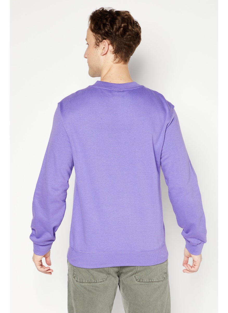 Men Crew Neck Long Sleeve Embroidered Logo Sweatshirt, Purple