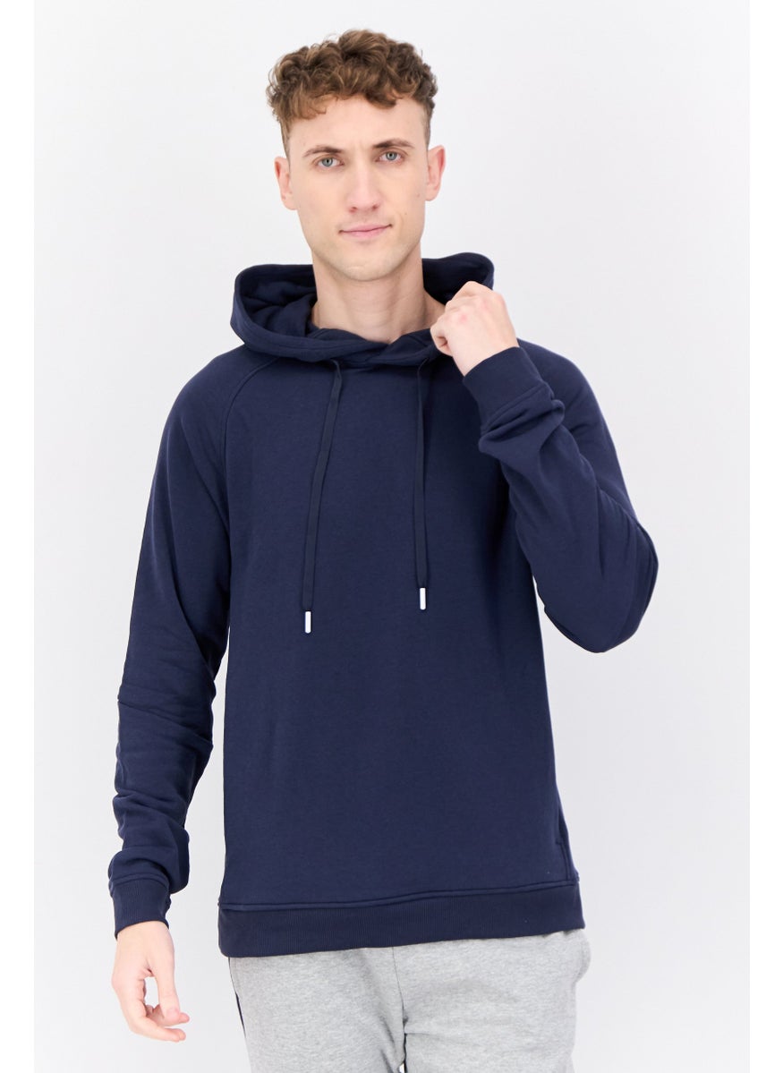 Men Active Hooded Solid Long Sleeves Sweatshirt, Navy