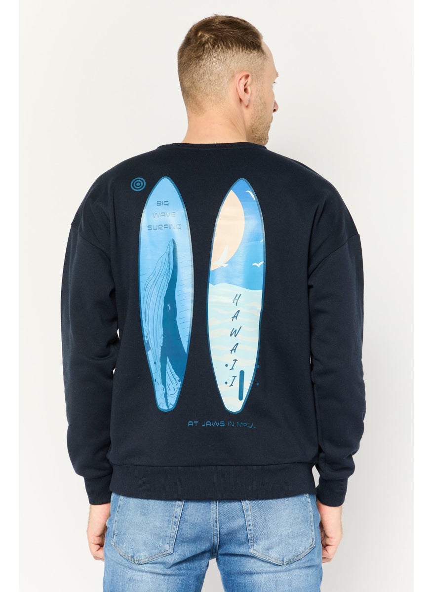 Men Crew Neck Plain Sweatshirt, Navy Blue