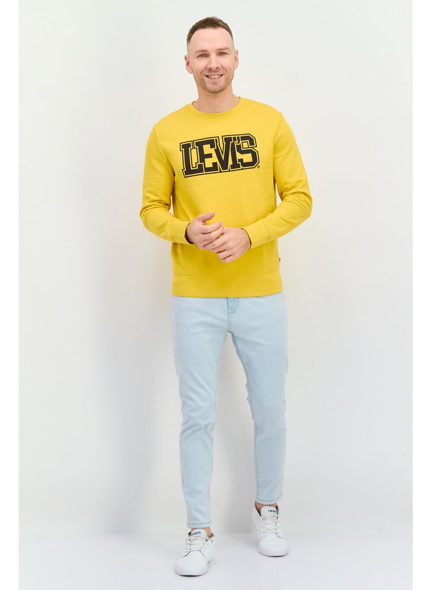 Men Crew Neck Long Sleeve Graphic Sweatshirt, Yellow