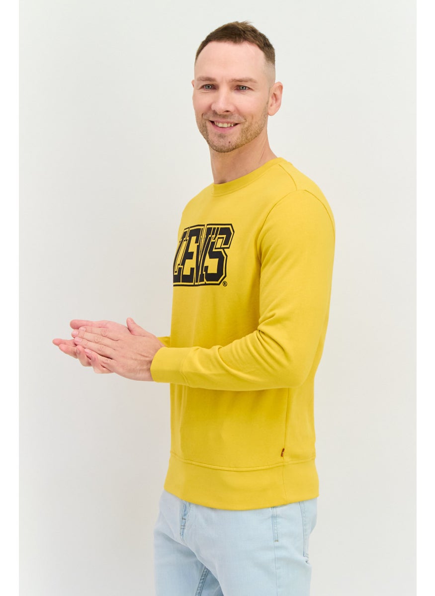 Men Crew Neck Long Sleeve Graphic Sweatshirt, Yellow