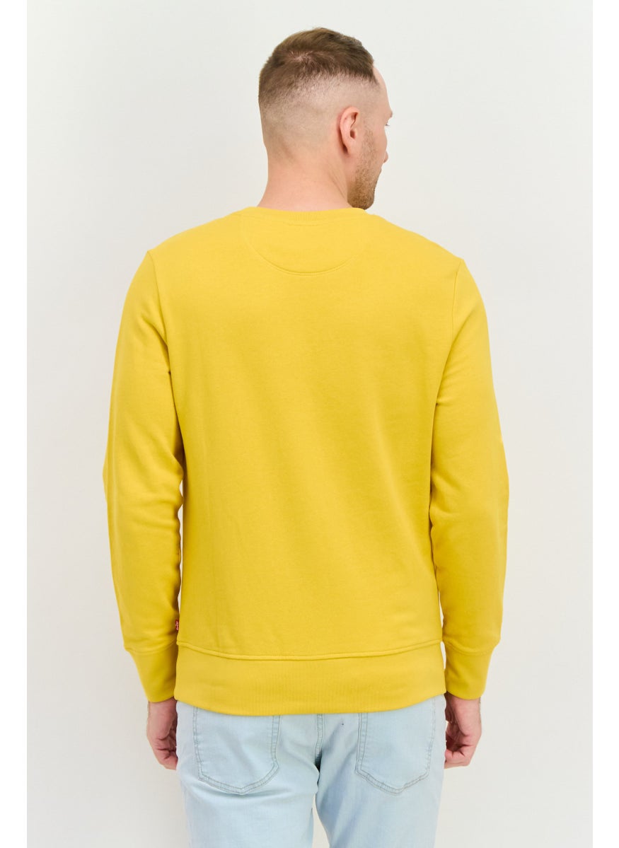 Men Crew Neck Long Sleeve Graphic Sweatshirt, Yellow
