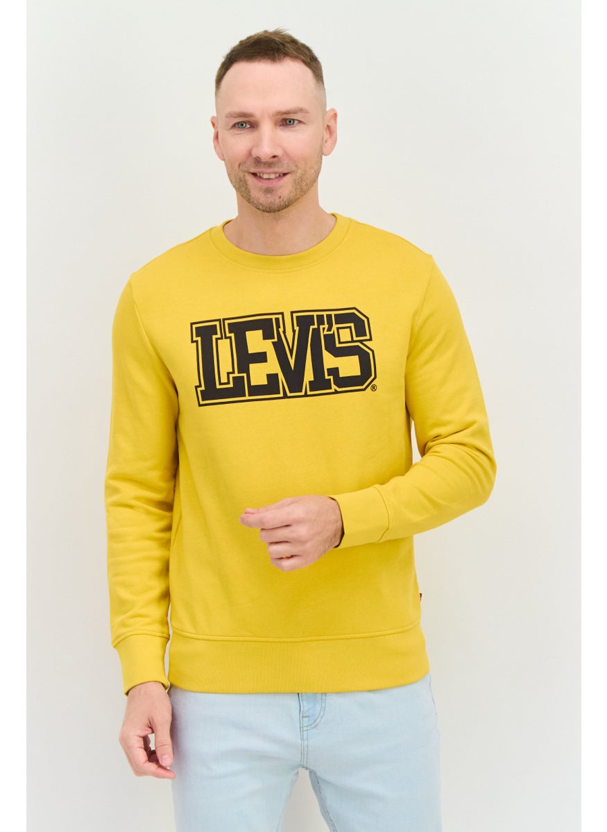 Men Crew Neck Long Sleeve Graphic Sweatshirt, Yellow