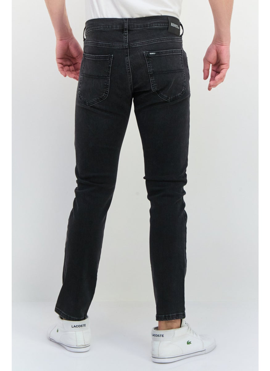Men Slim Fit Washed Stretchable Denim, Charcoal