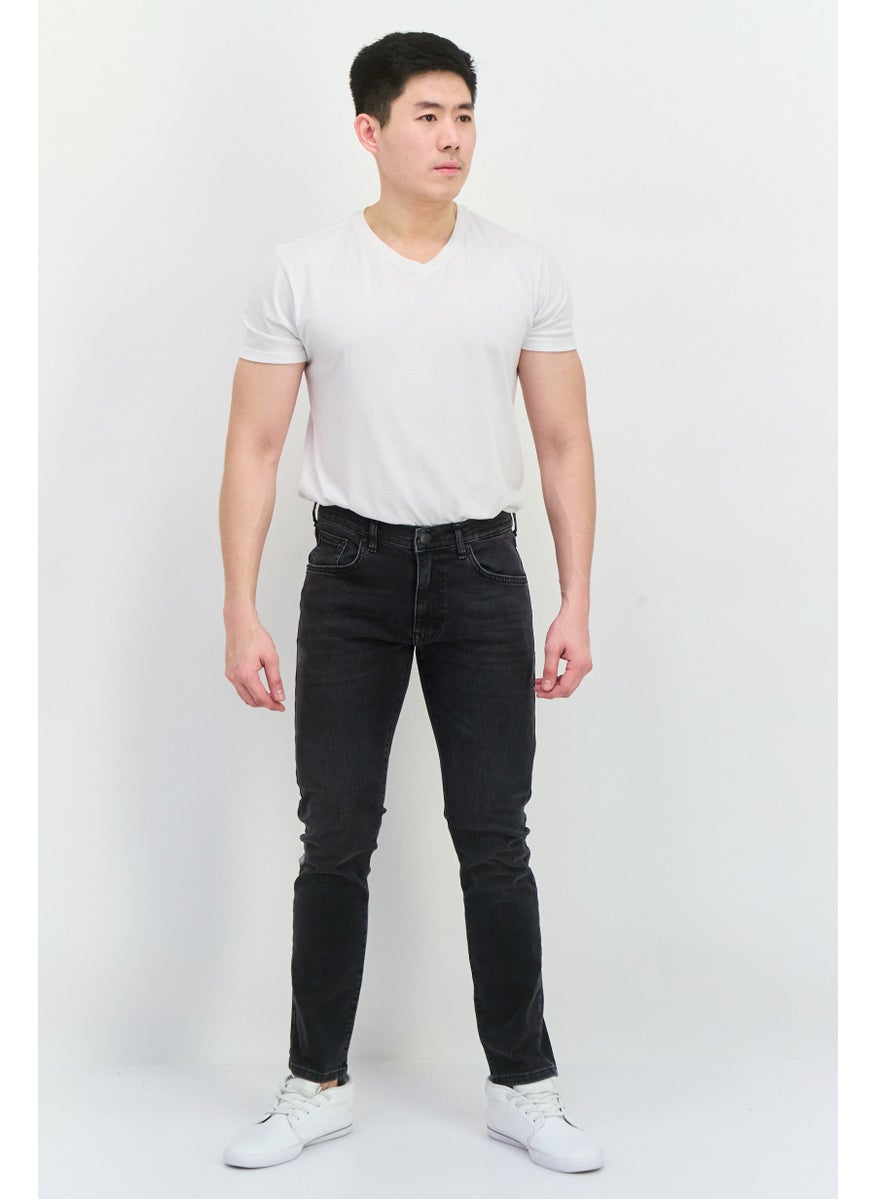 Men Slim Fit Washed Stretchable Denim, Charcoal