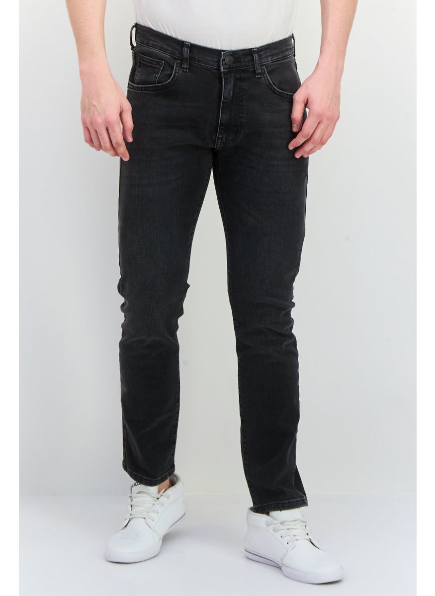 Men Slim Fit Washed Stretchable Denim, Charcoal