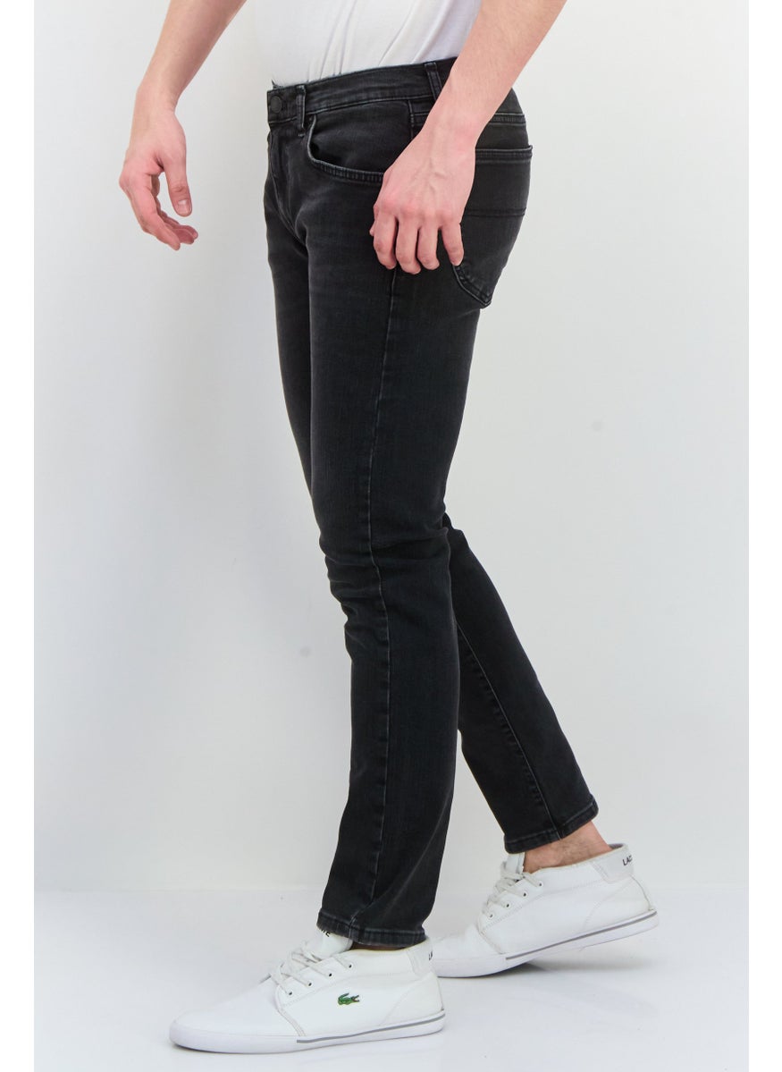 Men Slim Fit Washed Stretchable Denim, Charcoal