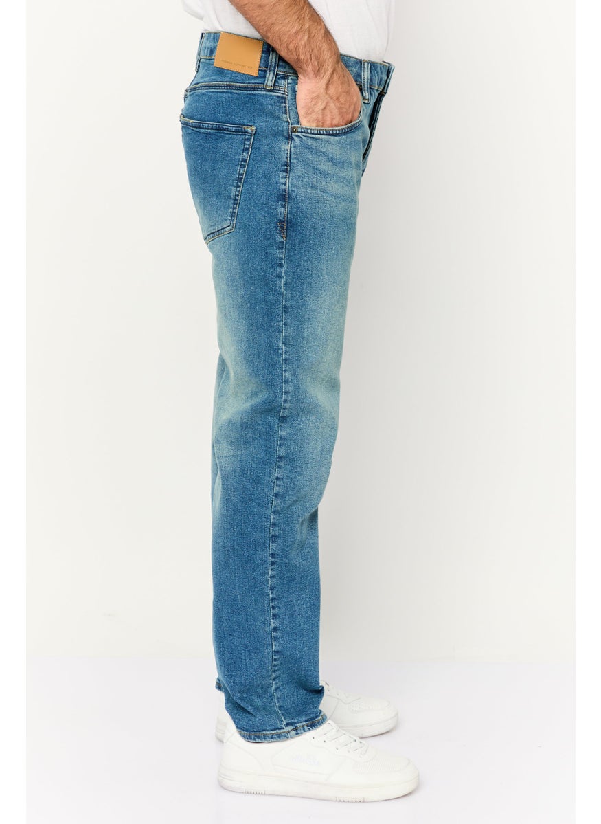 Men Regular Fit Washed Stretchable Jeans, Blue