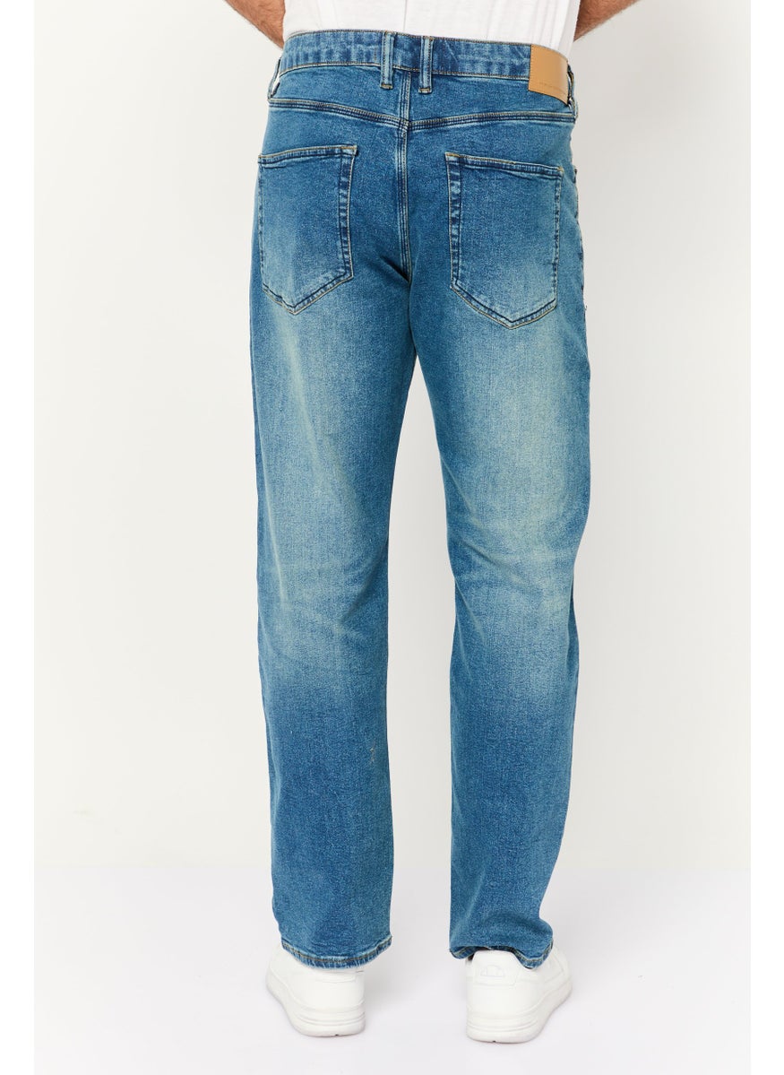 Men Regular Fit Washed Stretchable Jeans, Blue