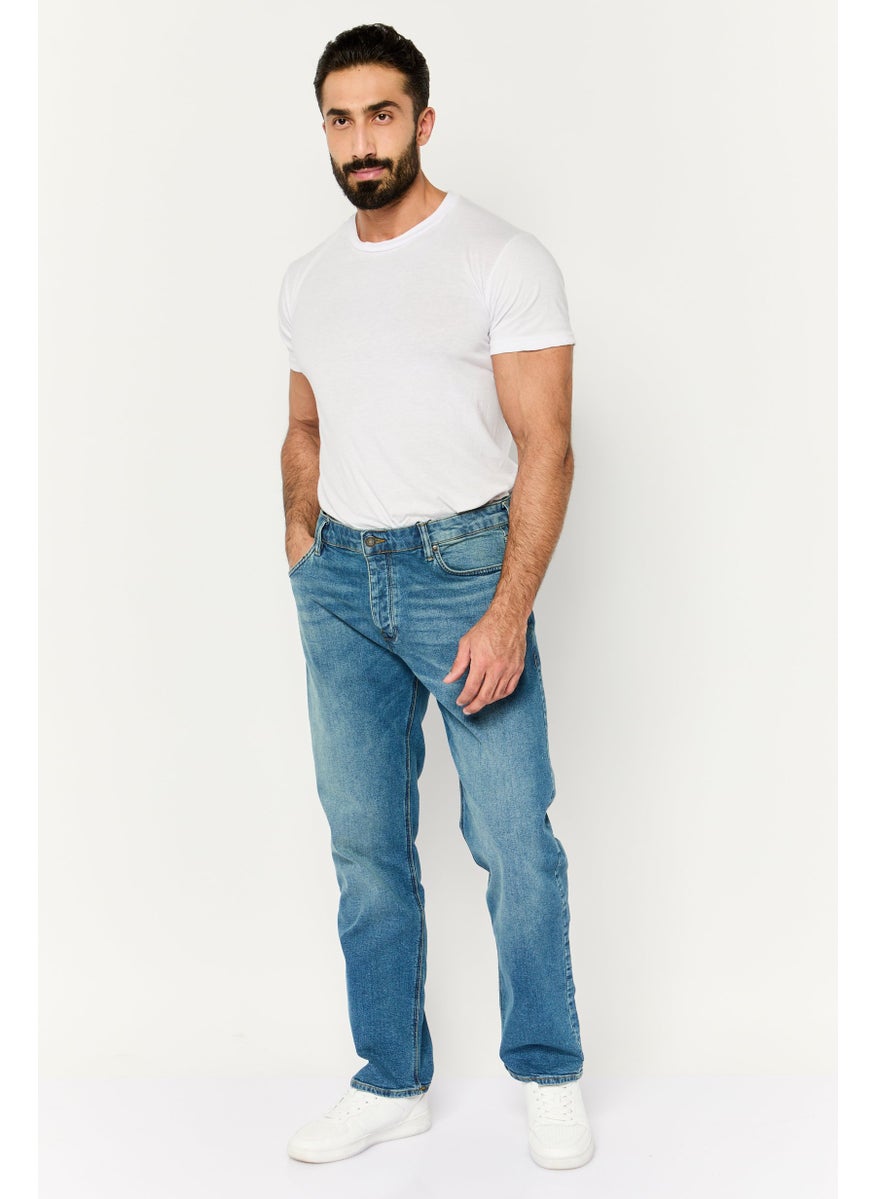 Men Regular Fit Washed Stretchable Jeans, Blue