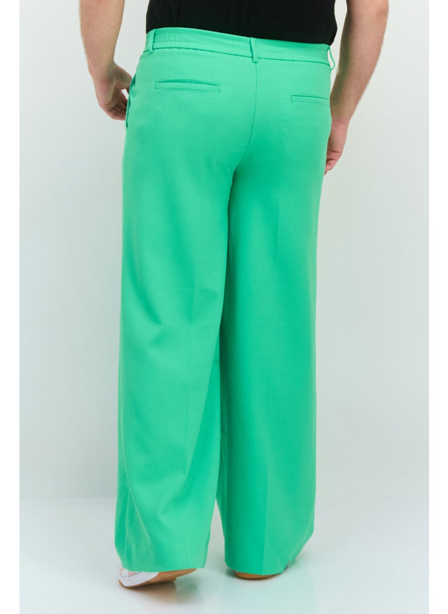 Men Regular Fit Brand Logo Wide Leg Pants, Green