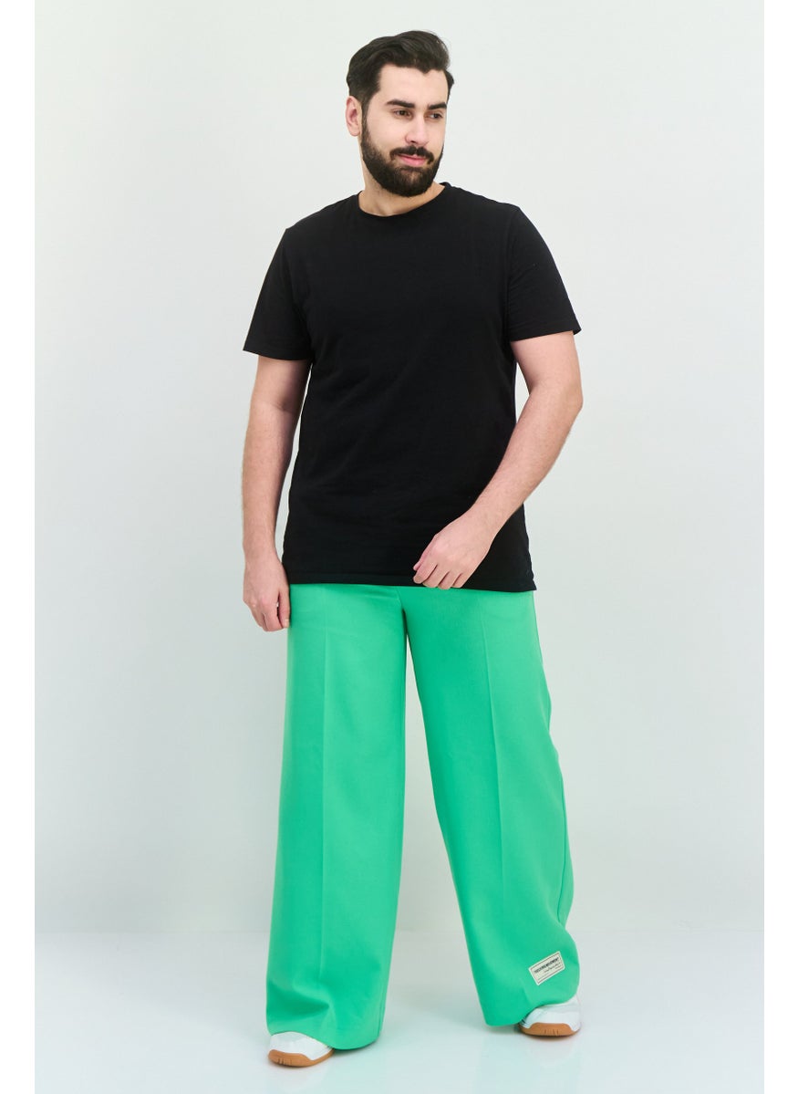 Men Regular Fit Brand Logo Wide Leg Pants, Green