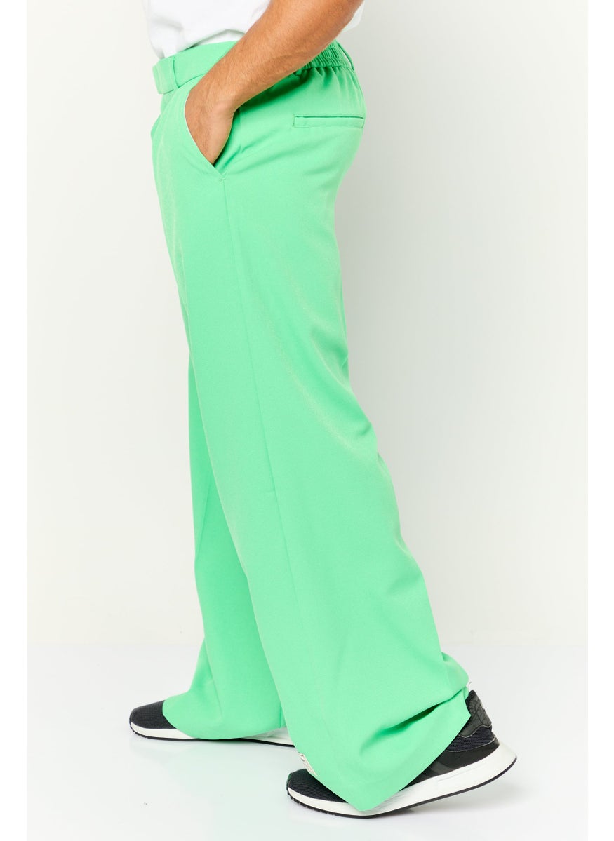 Men Regular Fit Brand Logo Wide Leg Pants, Green
