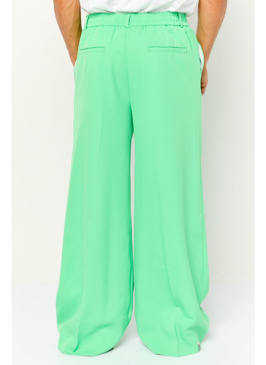 Men Regular Fit Brand Logo Wide Leg Pants, Green
