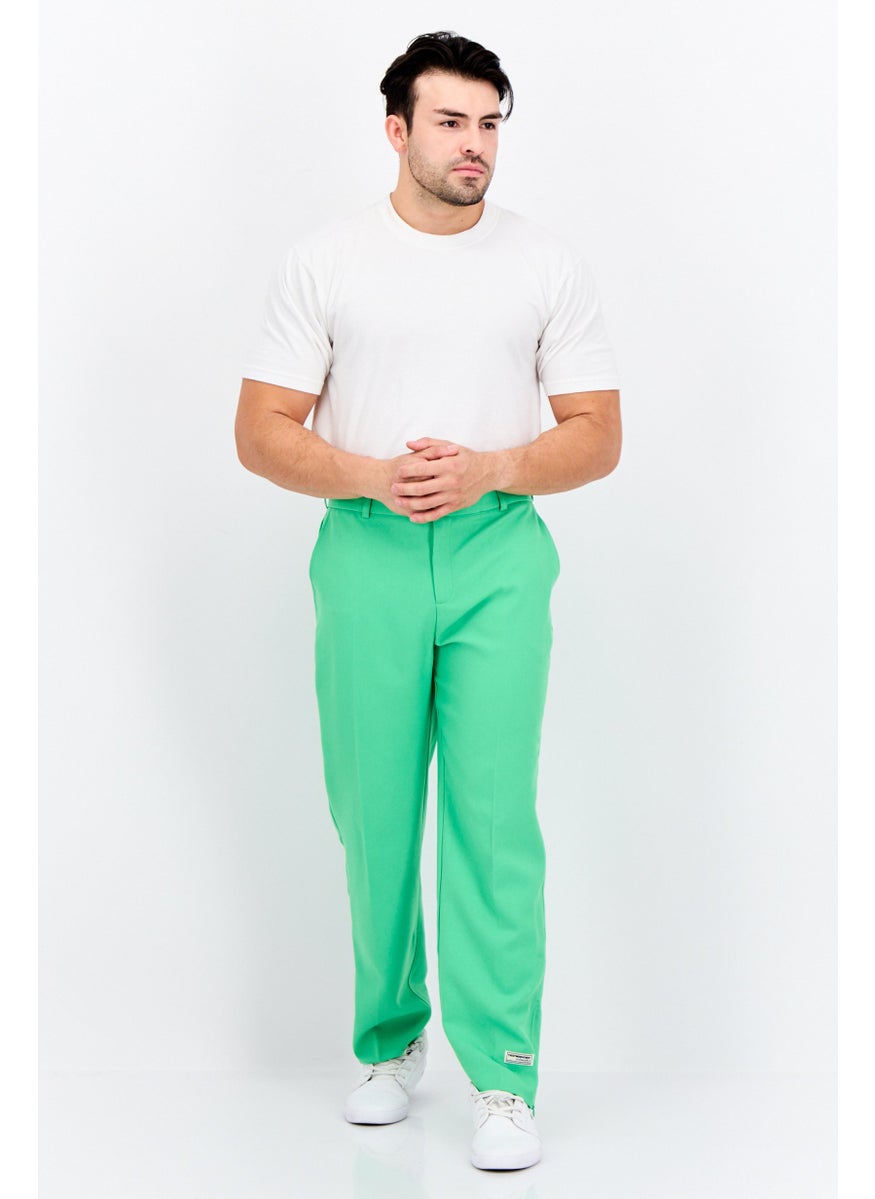 Men Regular Fit Brand Logo Straight Leg Pants, Green