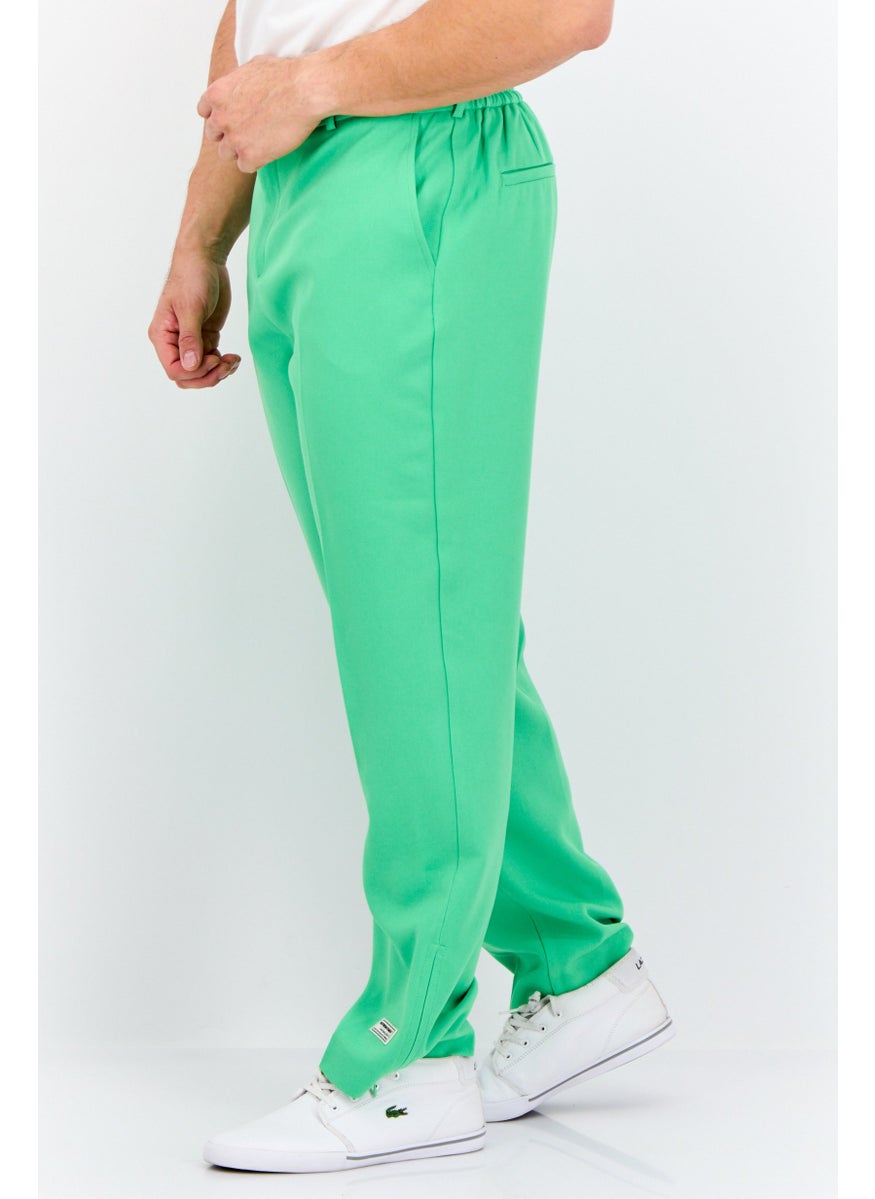 Men Regular Fit Brand Logo Straight Leg Pants, Green