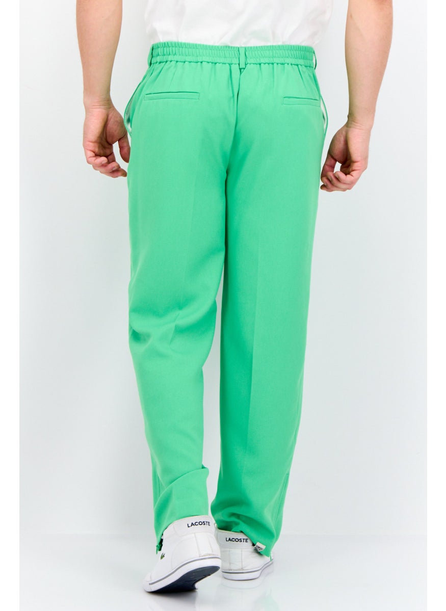 Men Regular Fit Brand Logo Straight Leg Pants, Green