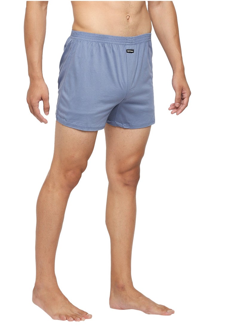MEN'S KNITTED RELAXED FIT COTTON BOXER SHORTS (PACK OF 3) - LIGHT BLUE