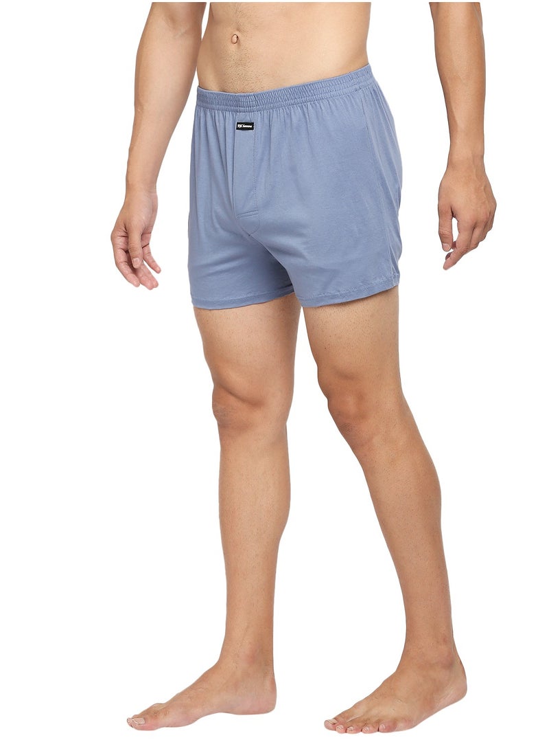 MEN'S KNITTED RELAXED FIT COTTON BOXER SHORTS (PACK OF 3) - LIGHT BLUE