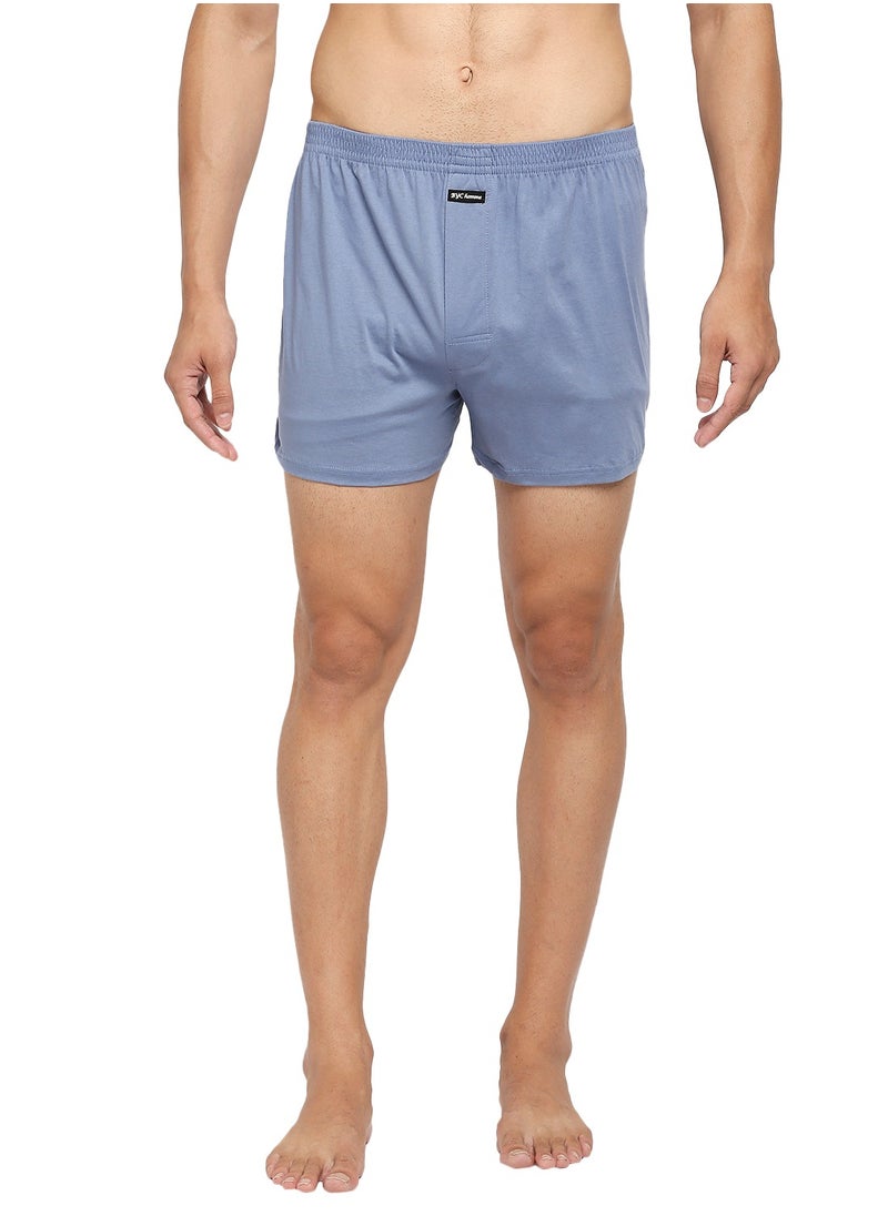 MEN'S KNITTED RELAXED FIT COTTON BOXER SHORTS (PACK OF 3) - LIGHT BLUE
