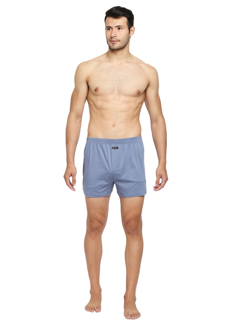 MEN'S KNITTED RELAXED FIT COTTON BOXER SHORTS (PACK OF 3) - LIGHT BLUE