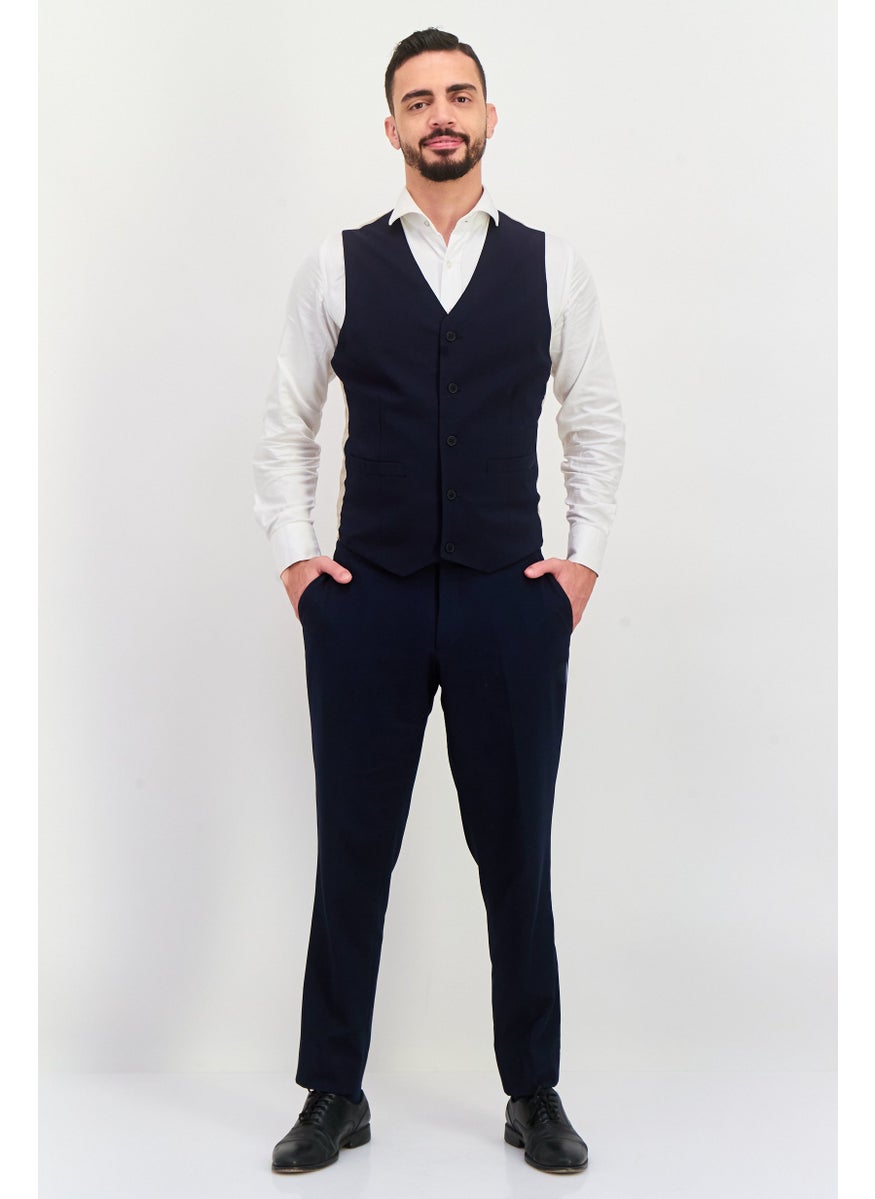 Men V-Neck Sleeveless Plain Vest, Navy Blue
