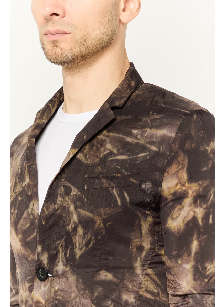 Men Regular Fit Textured Casual Blazer, Brown