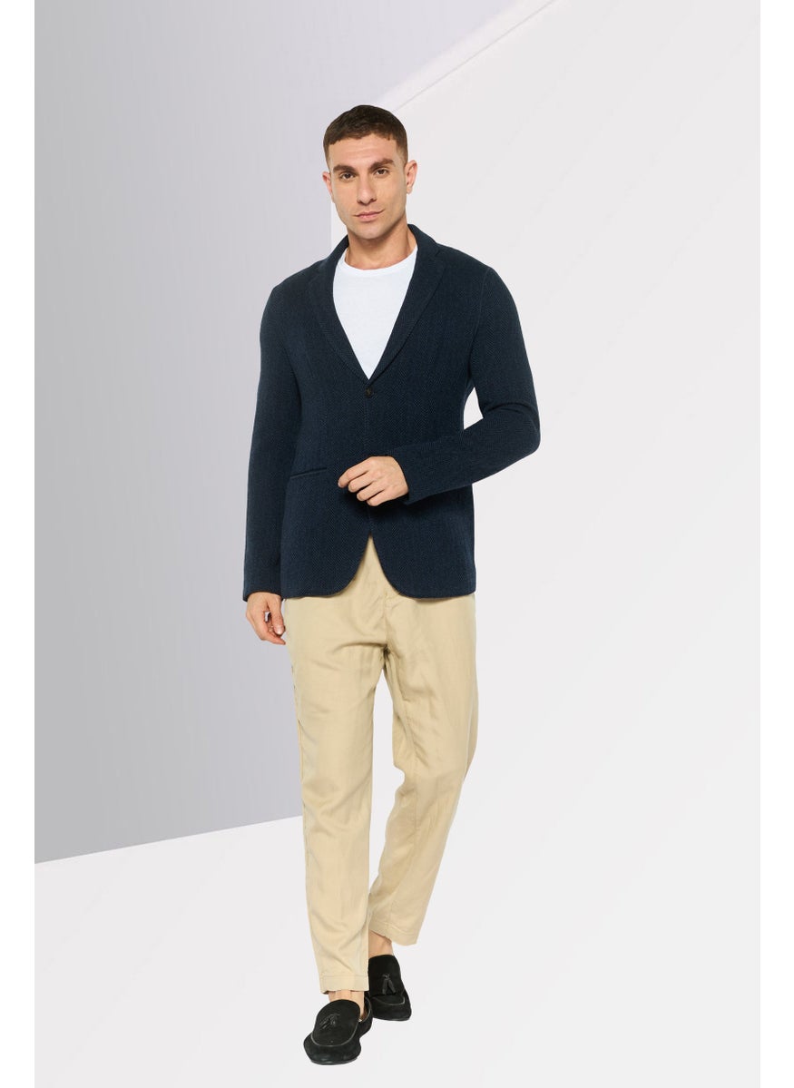Men Regular Fit Textured Causal Blazer, Navy