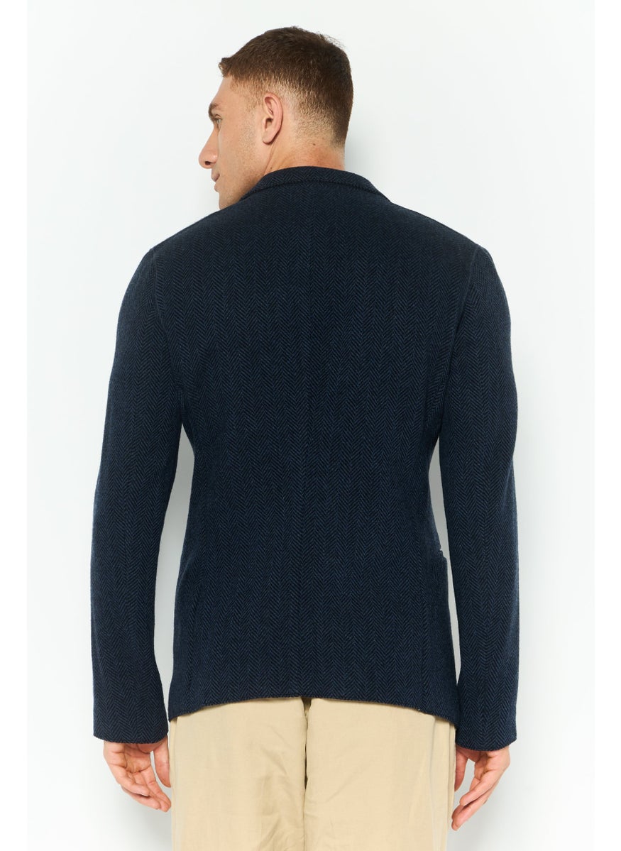 Men Regular Fit Textured Causal Blazer, Navy