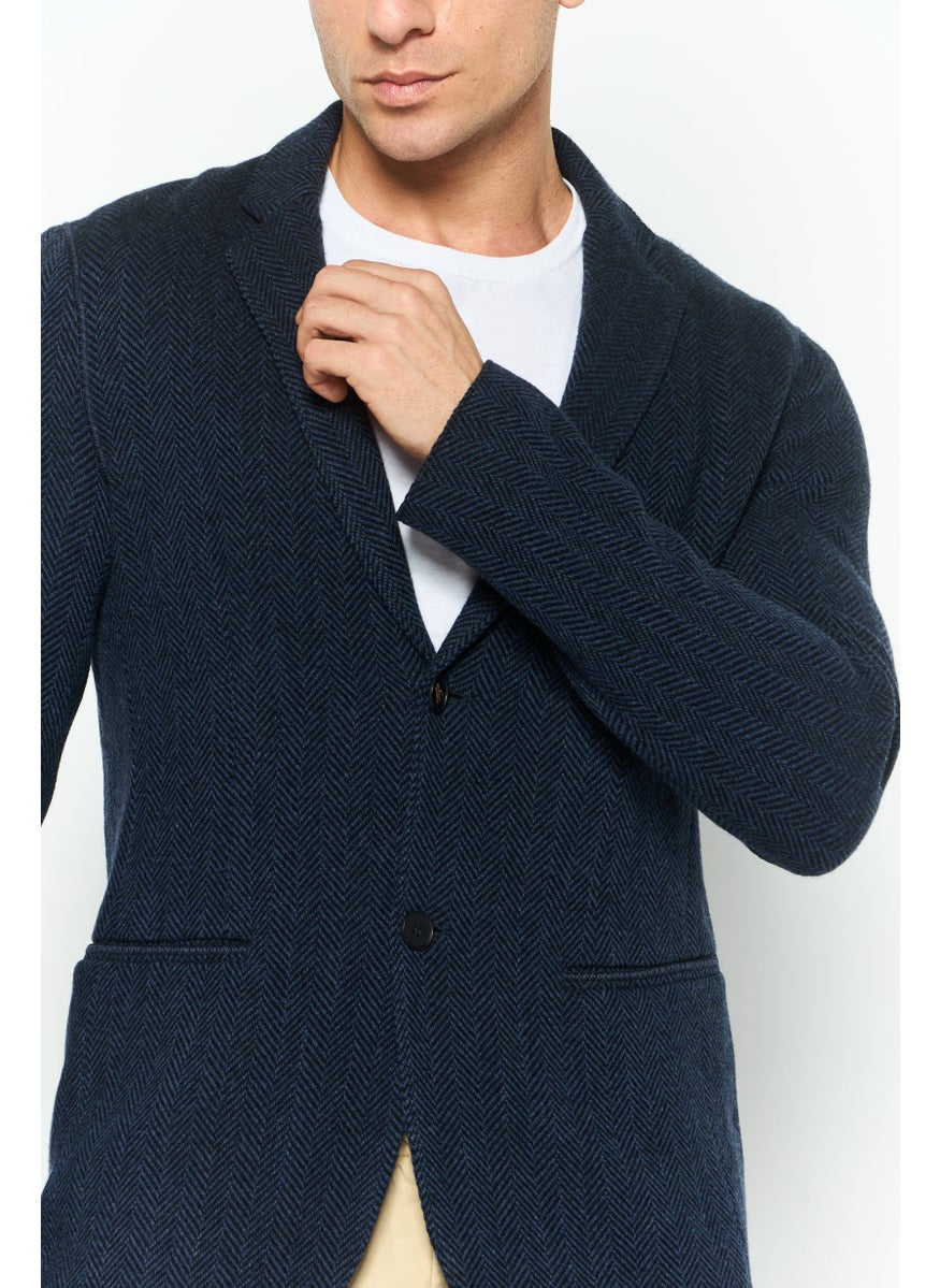 Men Regular Fit Textured Causal Blazer, Navy