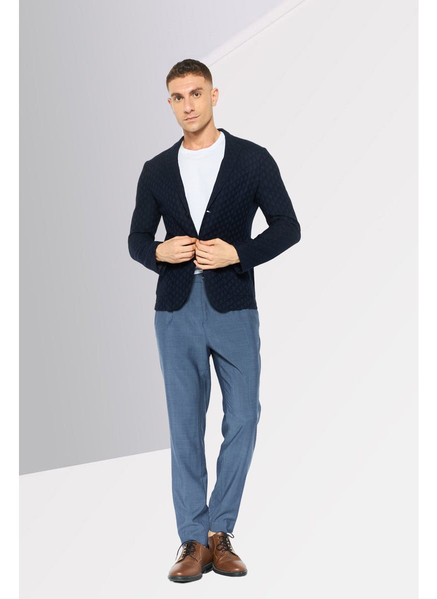 Men Regular Fit Textured Semi-Formal Blazer, Navy