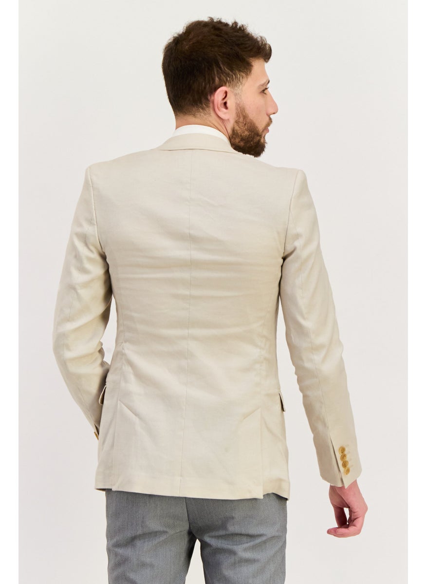 Men Regular Fit Linen Blazer, Beige