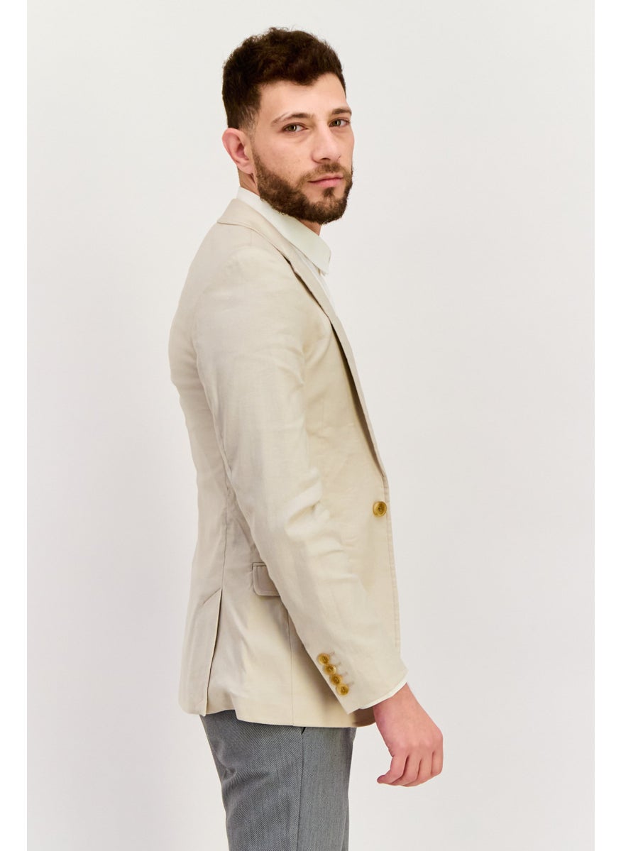 Men Regular Fit Linen Blazer, Beige