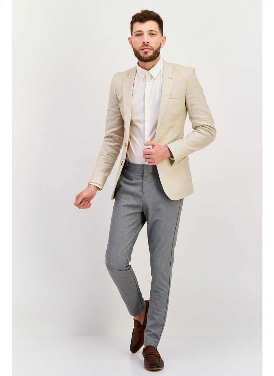 Men Regular Fit Linen Blazer, Beige