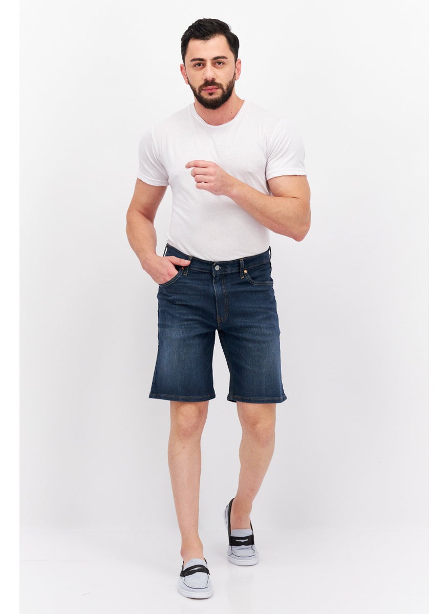Men Relaxed Fit Washed Denim Shorts, Dark Blue