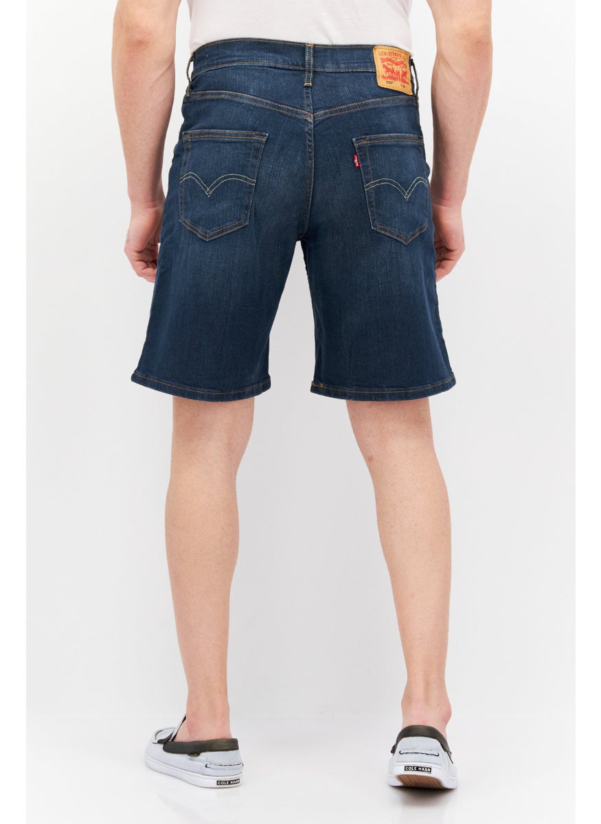 Men Relaxed Fit Washed Denim Shorts, Dark Blue