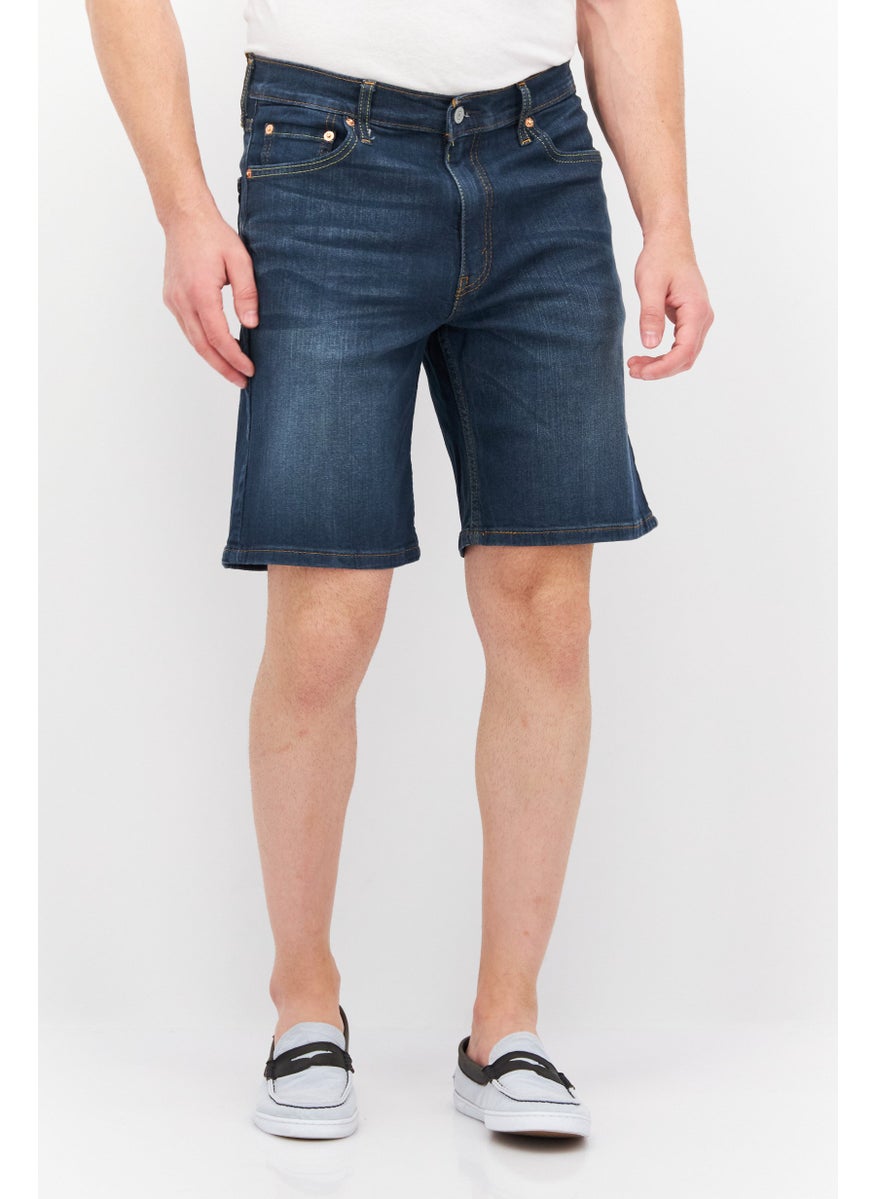 Men Relaxed Fit Washed Denim Shorts, Dark Blue